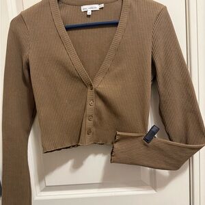 Good American Tan Ribbed Button-Up Cardigan